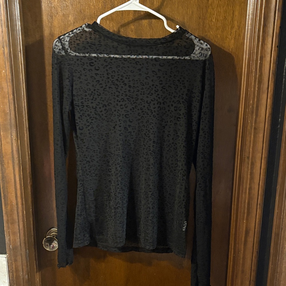 Black Leopard Print Sheer Long Sleeve Top